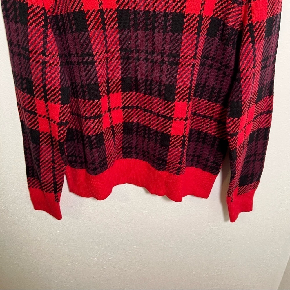 Style & Co Women's Size Medium‎ Crewneck Sweater Red Black Plaid Whimsy Crewneck - Picture 3 of 9